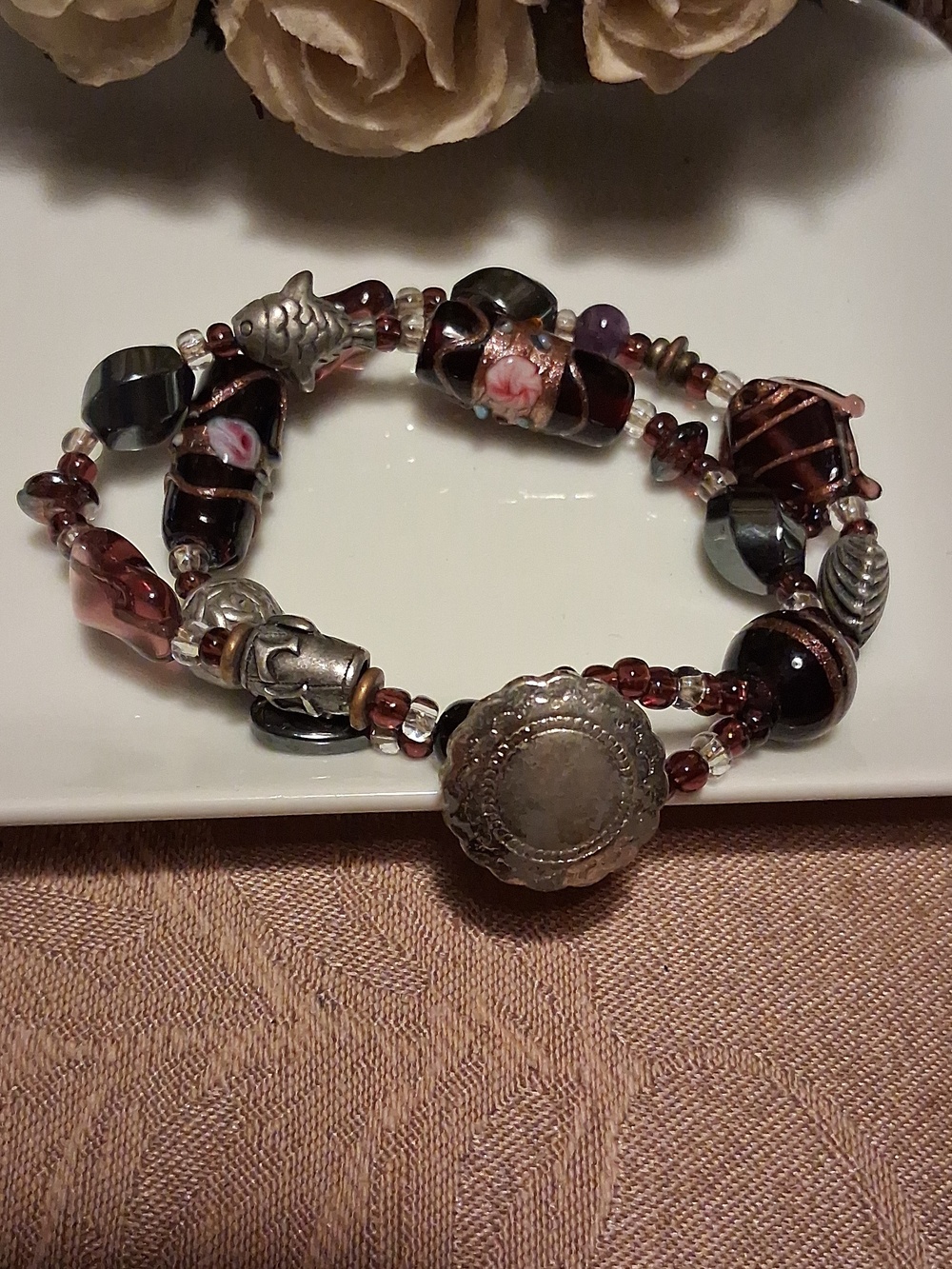 Sterling Silver Handcrafted Brown Purple Beaded Wrap Bracelet High Quality